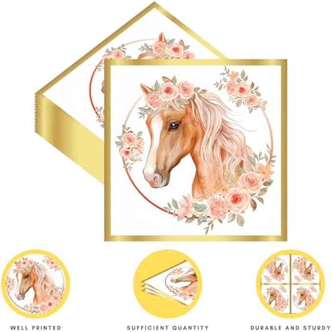 PACK OF 30 HORSE BIRTHDAY NAPKINS, HORSE PARTY NAPKINS, 33 X 33 CM, CHILDREN'S BIRTHDAY DECORATION FOR BOYS AND GIRLS, FOR GARDEN PARTY, WEDDING, CHILDREN'S BIRTHDAY - Image 4